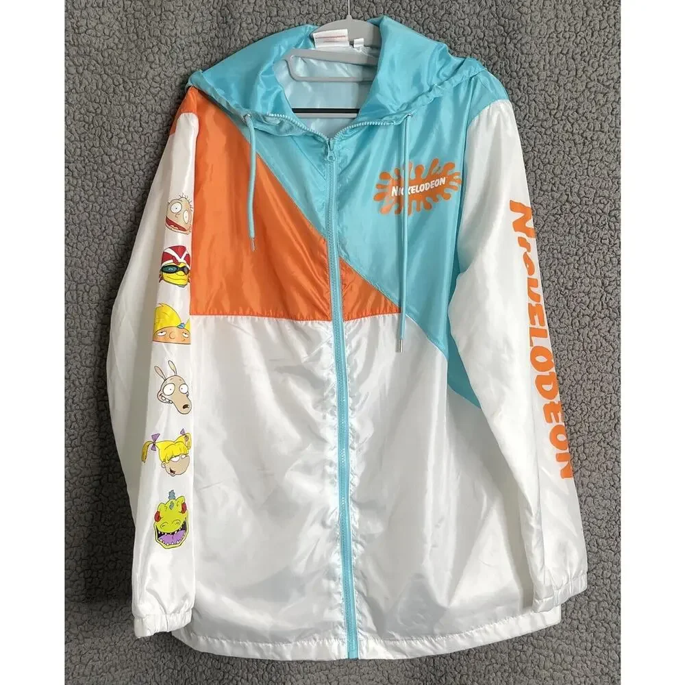 Nickelodeon Jacket Men’s Size Medium Blue White Windbreaker 90s Cartoons Fullzip - Picture 2 of 14